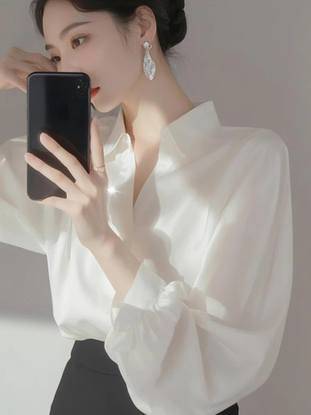 Женска риза с абстрактен принт, дълъг ръкав, яка на риза, едноредово закопчаване, стандартна дължина – 100% полиестер