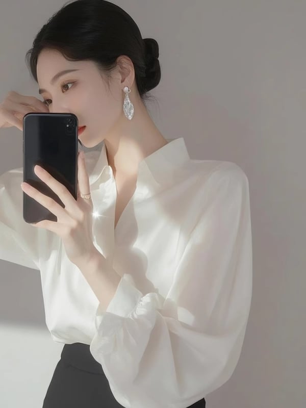 Женска риза с абстрактен принт, дълъг ръкав, яка на риза, едноредово закопчаване, стандартна дължина – 100% полиестер