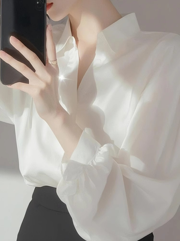 Женска риза с абстрактен принт, дълъг ръкав, яка на риза, едноредово закопчаване, стандартна дължина – 100% полиестер