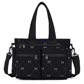 Muledi Corduroy Tote Bag — хоризонтална квадратна форма, ципово отваряне, вътрешен джоб с цип, Oxford облицовка