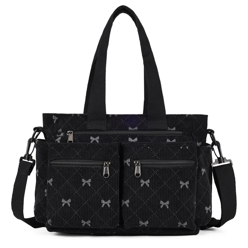 Muledi Corduroy Tote Bag — хоризонтална квадратна форма, ципово отваряне, вътрешен джоб с цип, Oxford облицовка