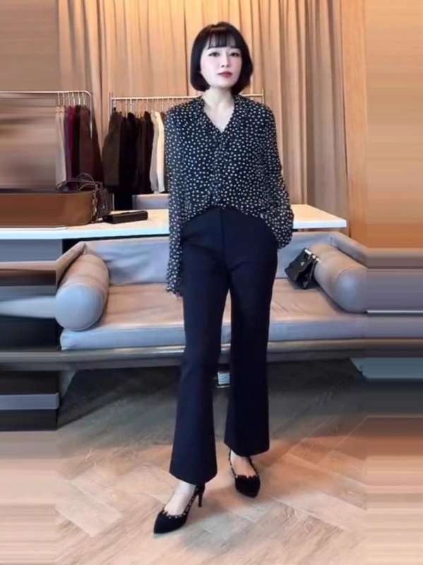 Шифонена риза с модел на Wave Point, дълги ръкави, V-образно деколте, Slim Fit