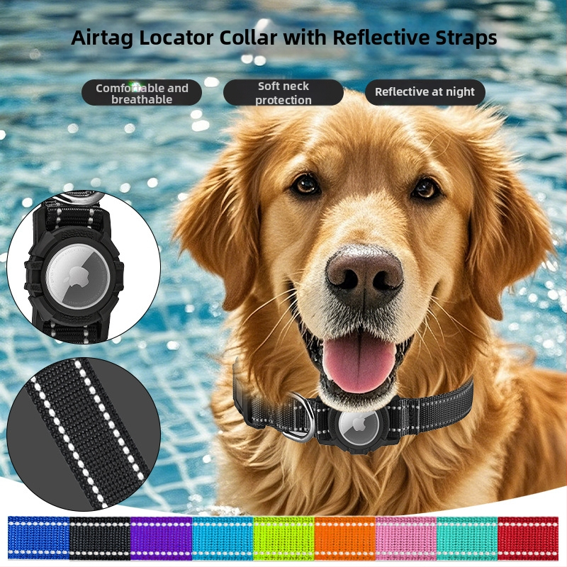 AirTag каишка за кучета с монохромен модел, материал: найлон и силикон, универсална съвместимост, стил за всички сезони