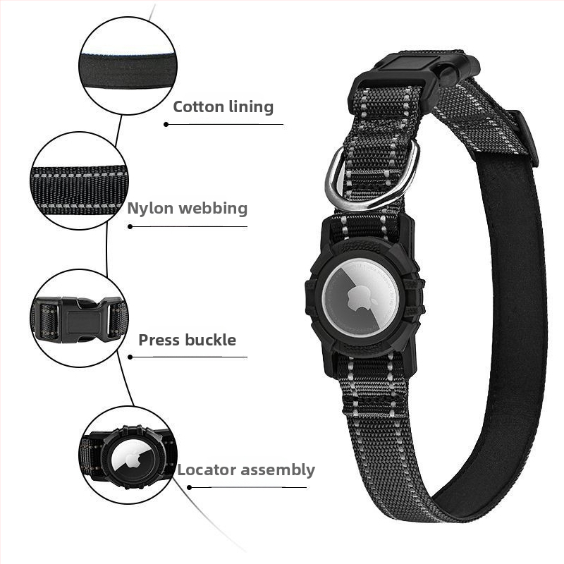 AirTag каишка за кучета с монохромен модел, материал: найлон и силикон, универсална съвместимост, стил за всички сезони
