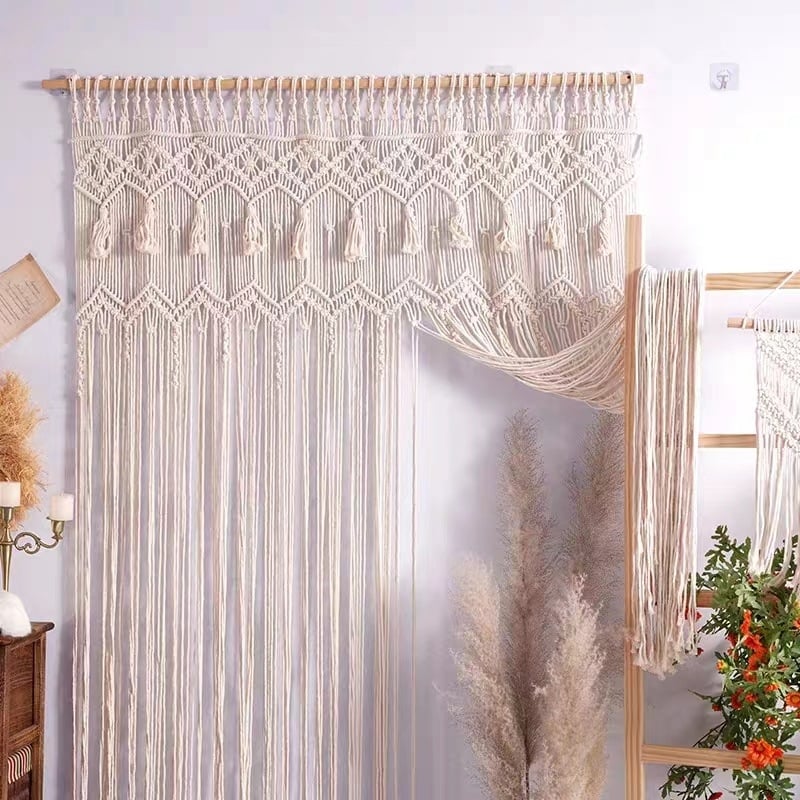 Ръчно тъкана завеса за врата – гоблен, скандинавски стил, памучна нишка с найлонова примес, деликатно прозрачно декориране, правоъгълна форма