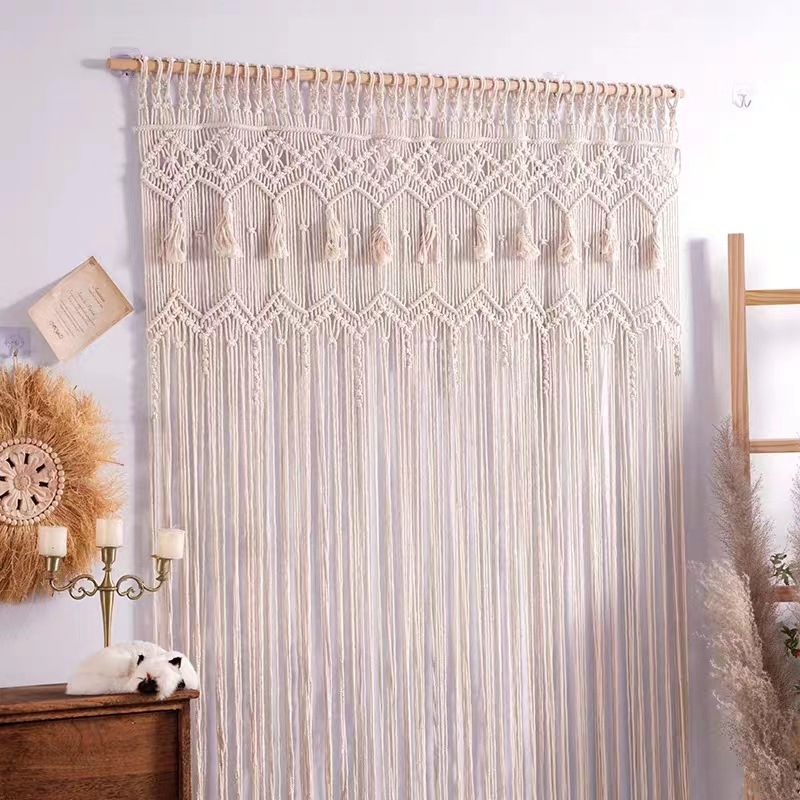 Ръчно тъкана завеса за врата – гоблен, скандинавски стил, памучна нишка с найлонова примес, деликатно прозрачно декориране, правоъгълна форма