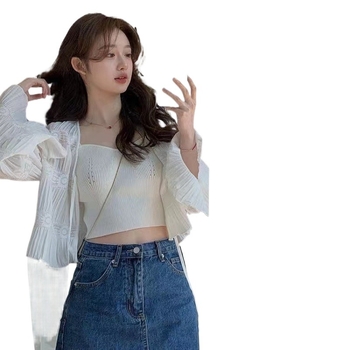 Top cardigan cu protecție solară, chiffon poliester 95%+, mâneci lungi, decolteu în V, stil urban