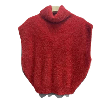 Безръкав жилет в корейски стил с висока яка, плътно плетено горнище, полиестер