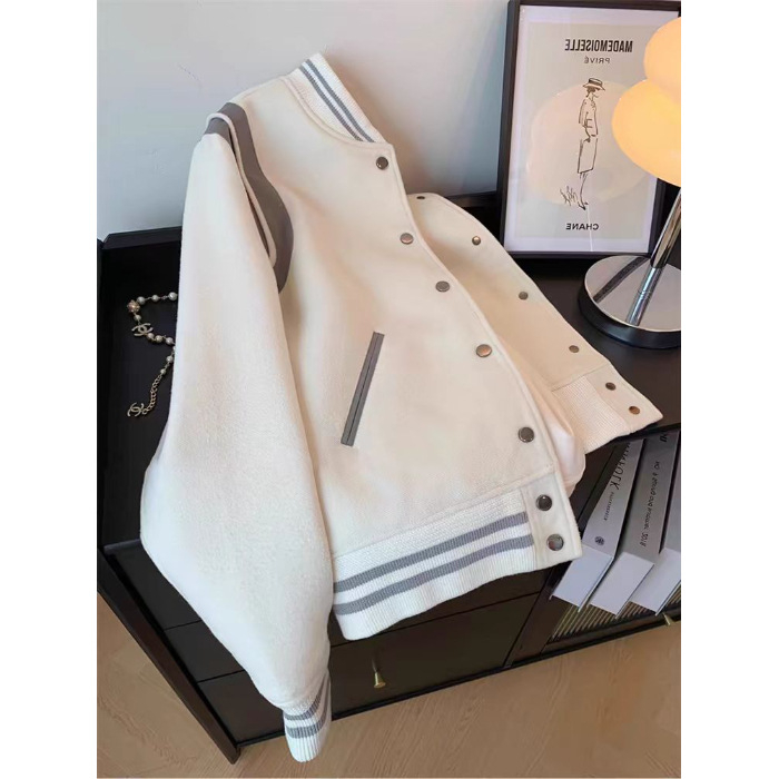 Basebalové sako Chenille so Spandexom, golier Polo, rukávy princezné, zapínanie na jeden gombík, voľný strih