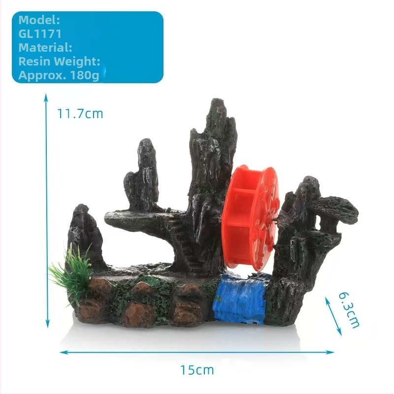 Gyanta vízkerék akvárium dekoráció – tájépítés stílus, Yitong márka, 50 darabos csomag