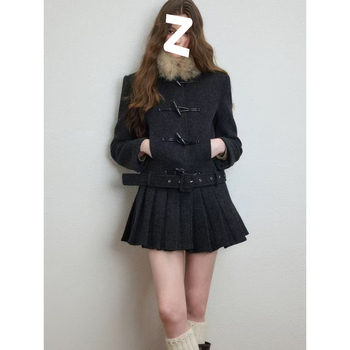 Női gyapjú kabát műszőrmés gallérral (szűk szabás, hosszított fazon, vastag gyapjúanyag)