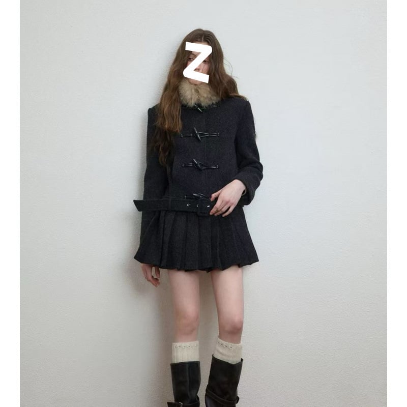 Női gyapjú kabát műszőrmés gallérral (szűk szabás, hosszított fazon, vastag gyapjúanyag)