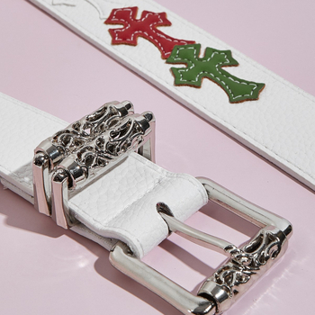 Férfi PU bőr öv ötvözet csattal, snap zárás, kereszt virág mintás punk stílus, nyár 2025