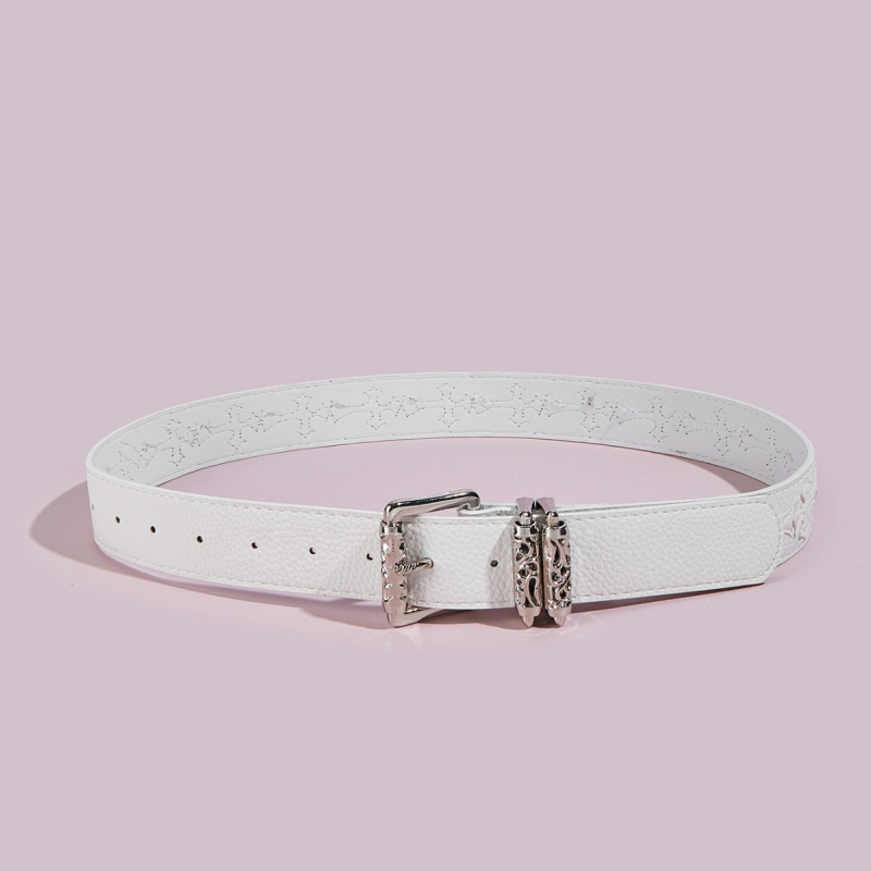 Férfi PU bőr öv ötvözet csattal, snap zárás, kereszt virág mintás punk stílus, nyár 2025