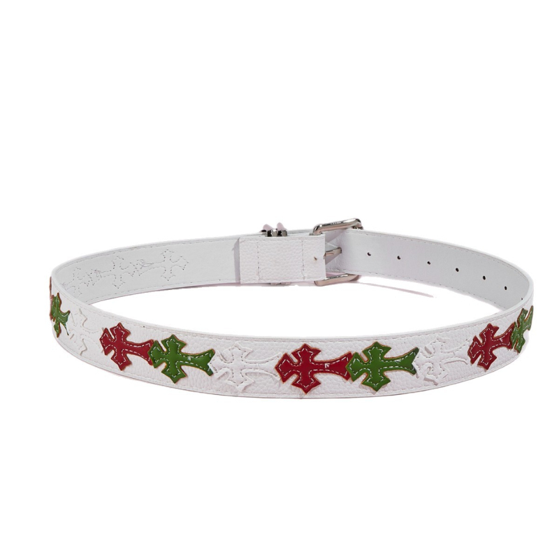 Férfi PU bőr öv ötvözet csattal, snap zárás, kereszt virág mintás punk stílus, nyár 2025