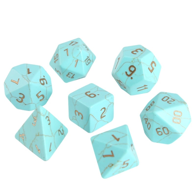 Poliedrális dobókocka készlet gravírozott számokkal - szintetikus kristály, 7 darabos készlet, testreszabható gravírás