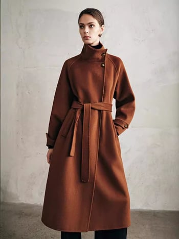 Női gyapjú tweed kabát 3D mintával, középhosszú, állógalléros, vasalásmentes