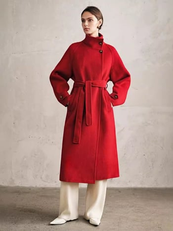 Női gyapjú tweed kabát 3D mintával, középhosszú, állógalléros, vasalásmentes