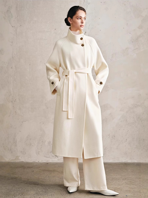 Női gyapjú tweed kabát 3D mintával, középhosszú, állógalléros, vasalásmentes