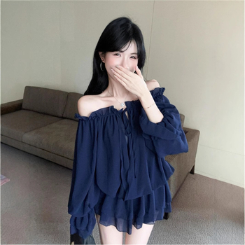 Bluza de femei din chenille tricotată – guler One-Shoulder, mâneci lungi, mâneci în stil prințesă, croială normală, pulover, primăvara 2025