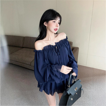 Bluza de femei din chenille tricotată – guler One-Shoulder, mâneci lungi, mâneci în stil prințesă, croială normală, pulover, primăvara 2025