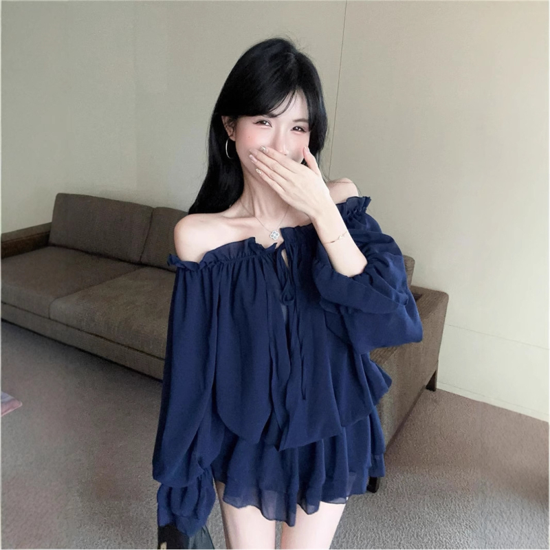 Bluza de femei din chenille tricotată – guler One-Shoulder, mâneci lungi, mâneci în stil prințesă, croială normală, pulover, primăvara 2025