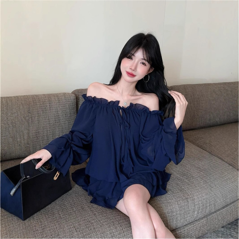 Bluza de femei din chenille tricotată – guler One-Shoulder, mâneci lungi, mâneci în stil prințesă, croială normală, pulover, primăvara 2025