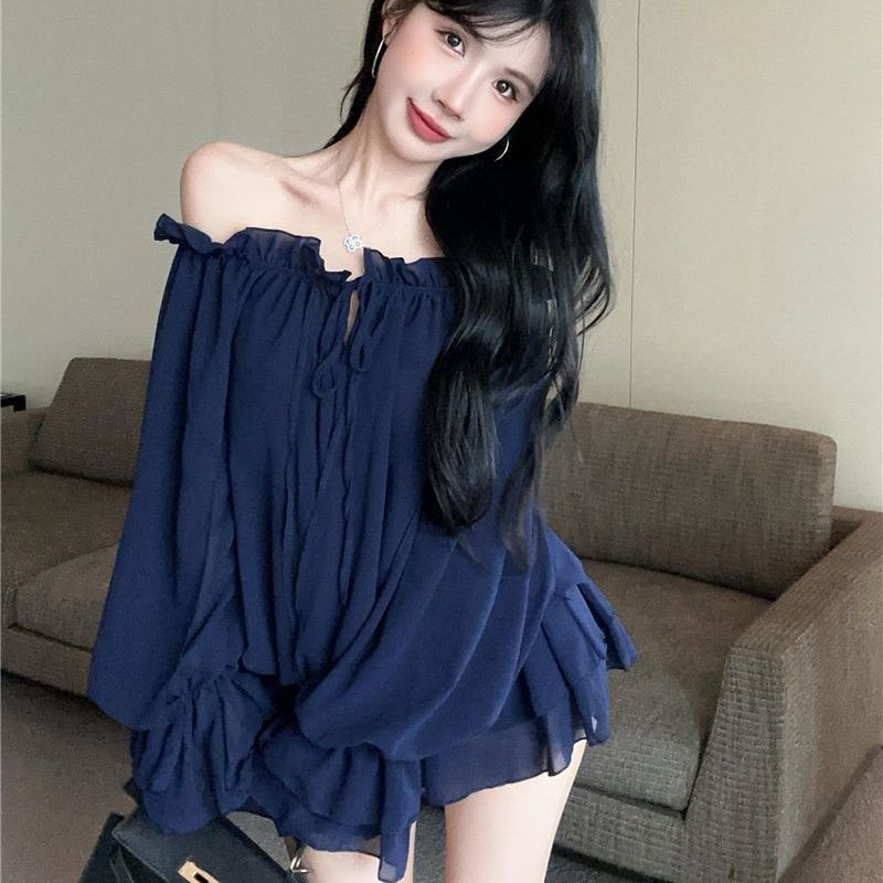 Bluza de femei din chenille tricotată – guler One-Shoulder, mâneci lungi, mâneci în stil prințesă, croială normală, pulover, primăvara 2025