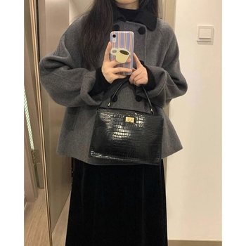 Ženski kratki kaput od poliestera – dugi rukavi, dvostruko kopčanje, kratka duljina, japansko-korejski ležerni stil