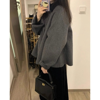 Ženski kratki kaput od poliestera – dugi rukavi, dvostruko kopčanje, kratka duljina, japansko-korejski ležerni stil