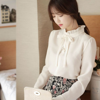 Риза от шифон, кръгло деколте, клеш ръкави, Vinylon фибър смес, стил Royal Sister