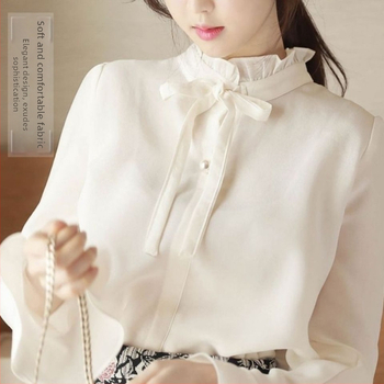 Риза от шифон, кръгло деколте, клеш ръкави, Vinylon фибър смес, стил Royal Sister