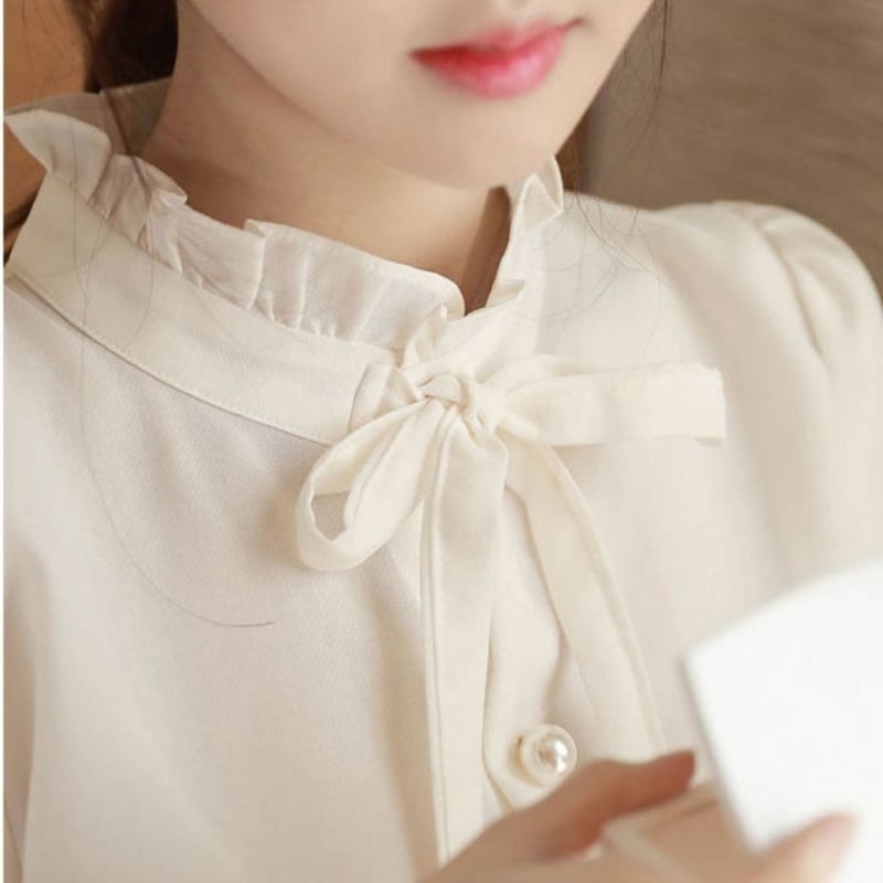 Риза от шифон, кръгло деколте, клеш ръкави, Vinylon фибър смес, стил Royal Sister