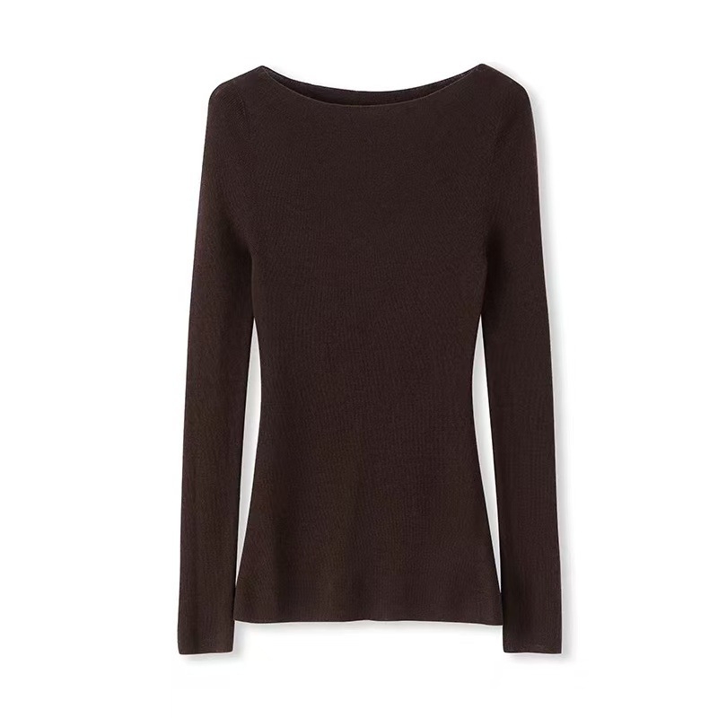 Gyapjú pulóver, egyszínű kötött, hosszú ujjú, szűk fazon