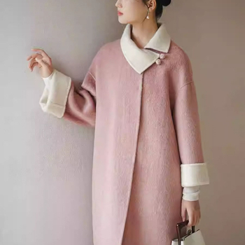 Ženski kratki chenille kaput s vezicama, lažni krzneni ovratnik, opuštenog kroja, korejsko-japanski stil