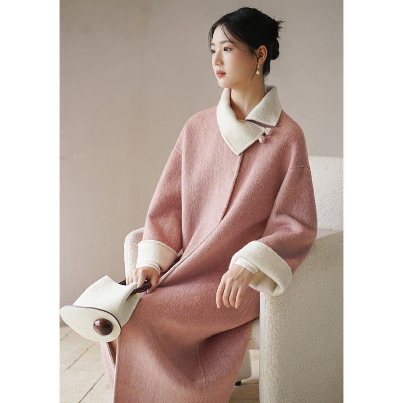 Ženski kratki chenille kaput s vezicama, lažni krzneni ovratnik, opuštenog kroja, korejsko-japanski stil