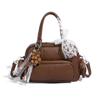 Дамска PU саквъл-кросбоди чанта — хоризонтална квадратна форма, ципно откриване, подплата от нейлон, лято 2025