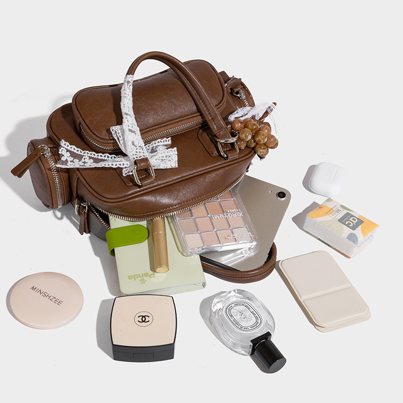 Дамска PU саквъл-кросбоди чанта — хоризонтална квадратна форма, ципно откриване, подплата от нейлон, лято 2025