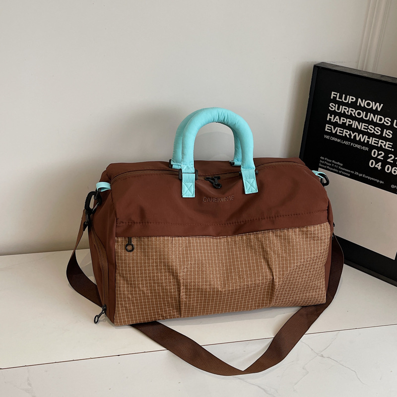 Lagano višenamjenska crossbody torba za putovanje od Oxford tkanine, karirani uzorak, prozračna, vodootporna, otporna na habanje, odjeljak za suho/mokra, podstava poliester