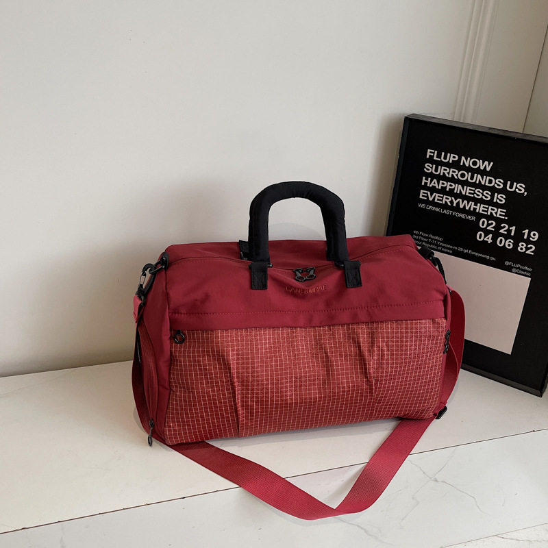 Lagano višenamjenska crossbody torba za putovanje od Oxford tkanine, karirani uzorak, prozračna, vodootporna, otporna na habanje, odjeljak za suho/mokra, podstava poliester