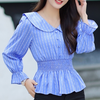 Риза на райета с дълъг ръкав, doll collar, тясна кройка