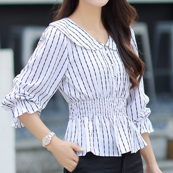 Риза на райета с дълъг ръкав, doll collar, тясна кройка