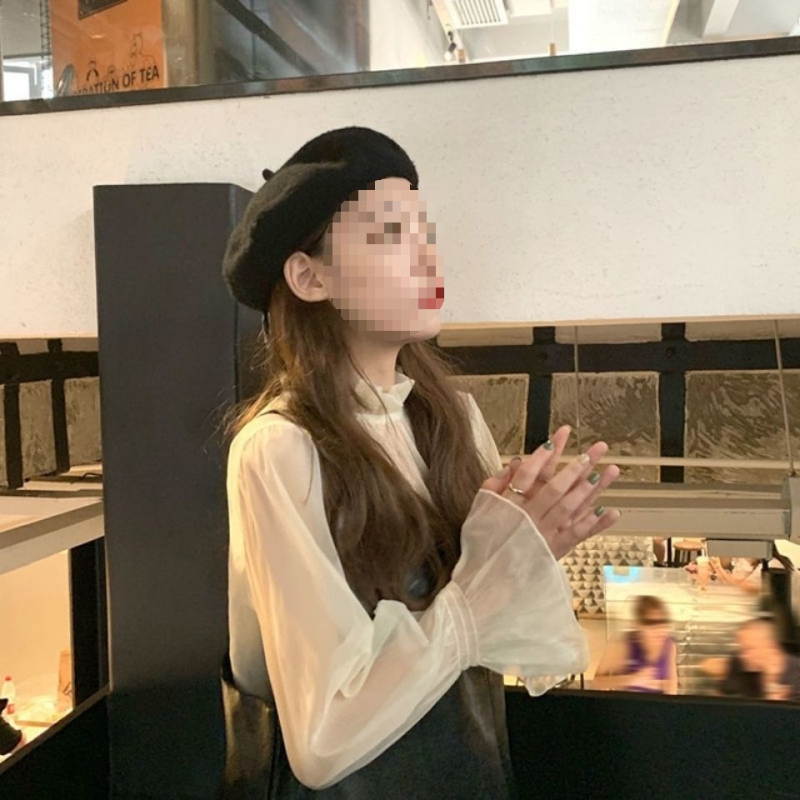 Top Chenille cu margine de frunză de lotus, decolteu drept, mâneci tip prințesă, pulover