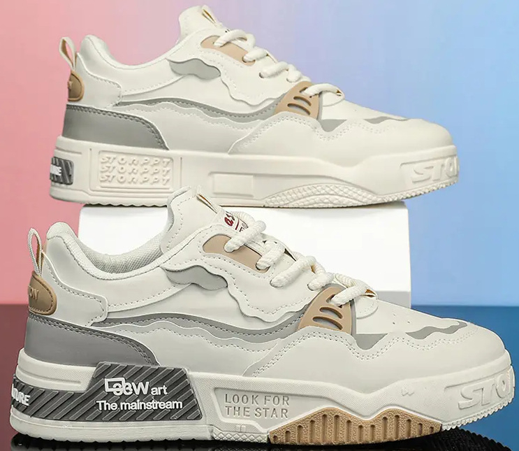 Pantofi sport pentru bărbați cu partea superioară din microfibră, căptușeală din pluș sintetic, talpă PVC, închidere cu șireturi, design cu glezna joasă