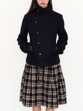 Женско вълнено яке – стояща яка, закопчаване с диск, плътно и топло, зима 2025, стил японско/корейско свободно облекло