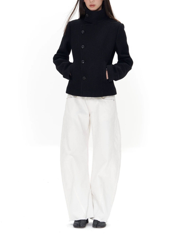 Женско вълнено яке – стояща яка, закопчаване с диск, плътно и топло, зима 2025, стил японско/корейско свободно облекло