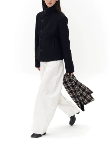 Женско вълнено яке – стояща яка, закопчаване с диск, плътно и топло, зима 2025, стил японско/корейско свободно облекло