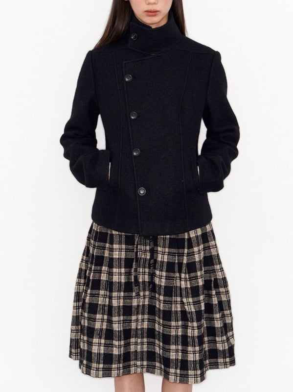 Женско вълнено яке – стояща яка, закопчаване с диск, плътно и топло, зима 2025, стил японско/корейско свободно облекло