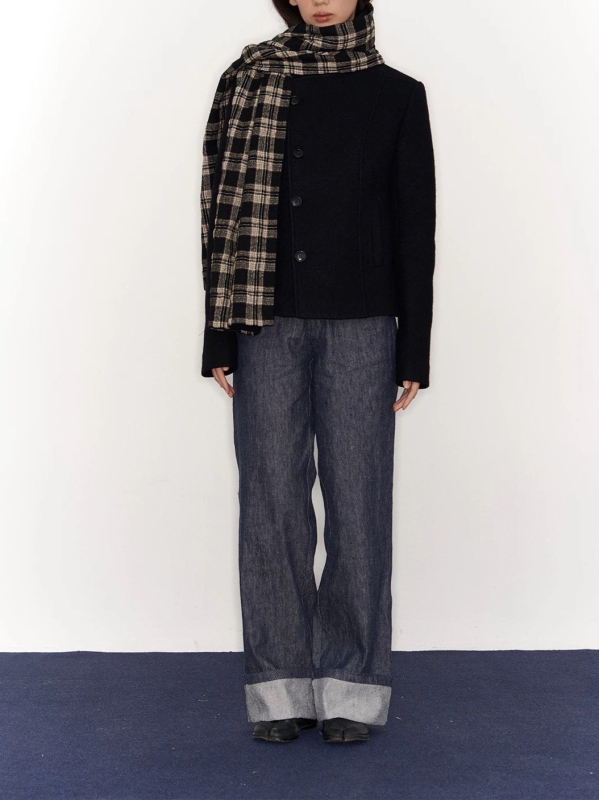 Женско вълнено яке – стояща яка, закопчаване с диск, плътно и топло, зима 2025, стил японско/корейско свободно облекло