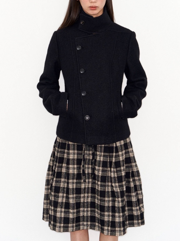 Женско вълнено яке – стояща яка, закопчаване с диск, плътно и топло, зима 2025, стил японско/корейско свободно облекло